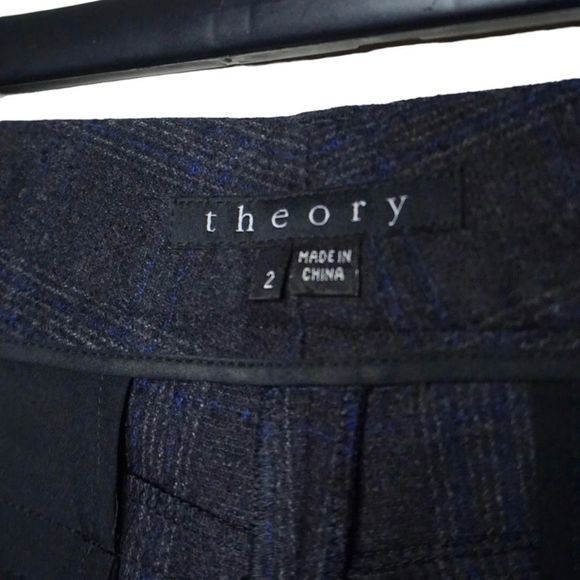 Theory Wool Gray Brim Plaid Wide Leg Pleated Dress Pants Size 2 Women's - Picture 3 of 8